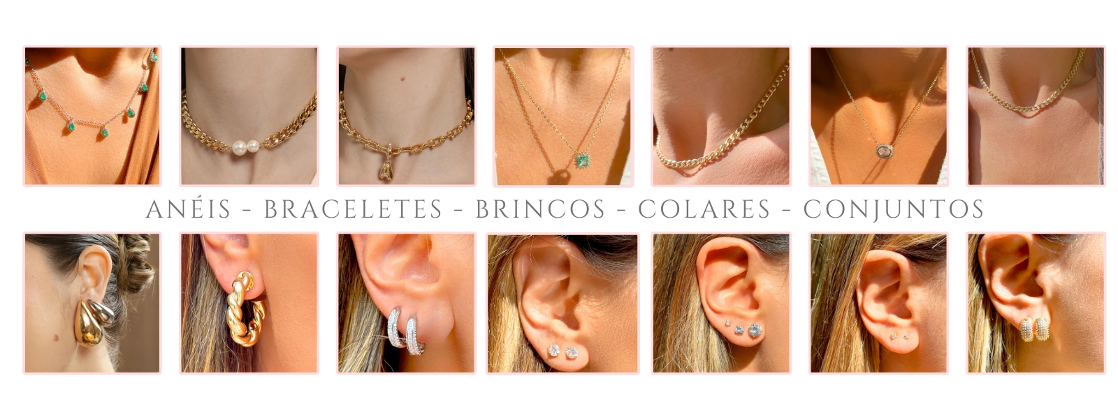 fotos de perto de colares e brincos, diversos modelos